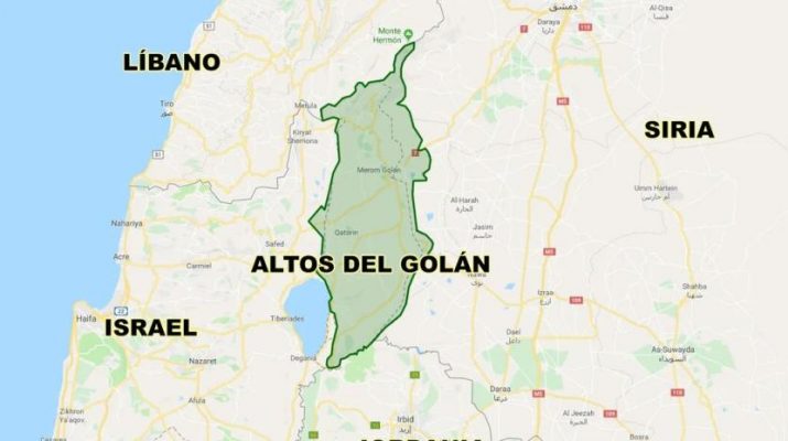 Mapa de la zona donde están los Altos del Golán.